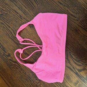 Lululemon Free To Be Strappy Bra Size 2 Pink Striped Band Yoga Sports Bra